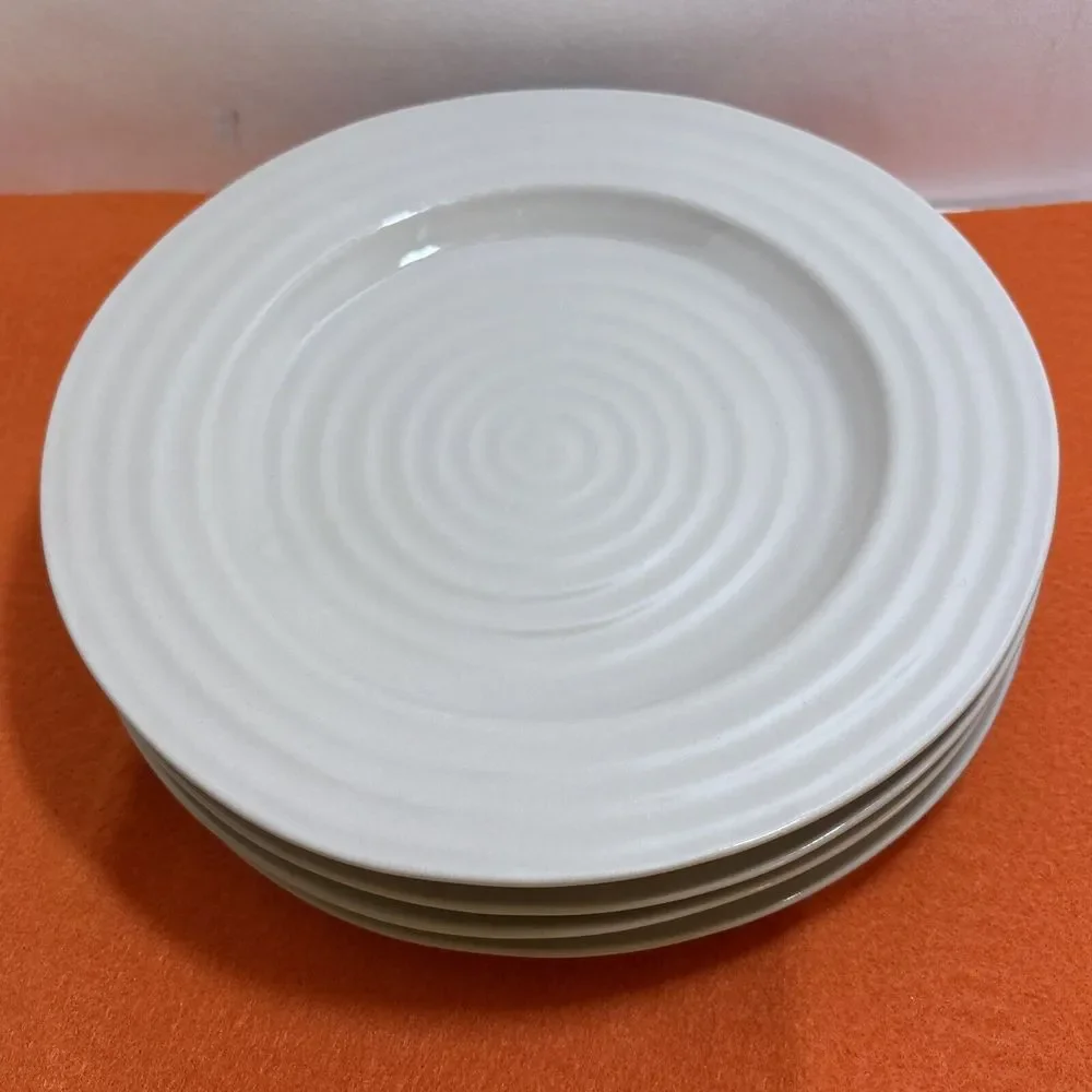4 Sophie Conran Portmeirion Biscuit Beige Salad Plates Set Of 4 Swirl Design - Picture 7 of 9